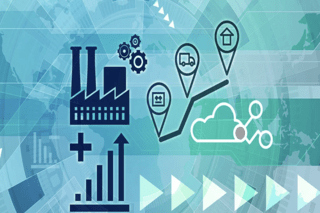 工厂、路线图、云网络和增加利润图标拼贴。