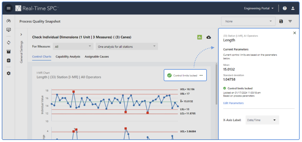 Process Quality Snapshot locked control limits